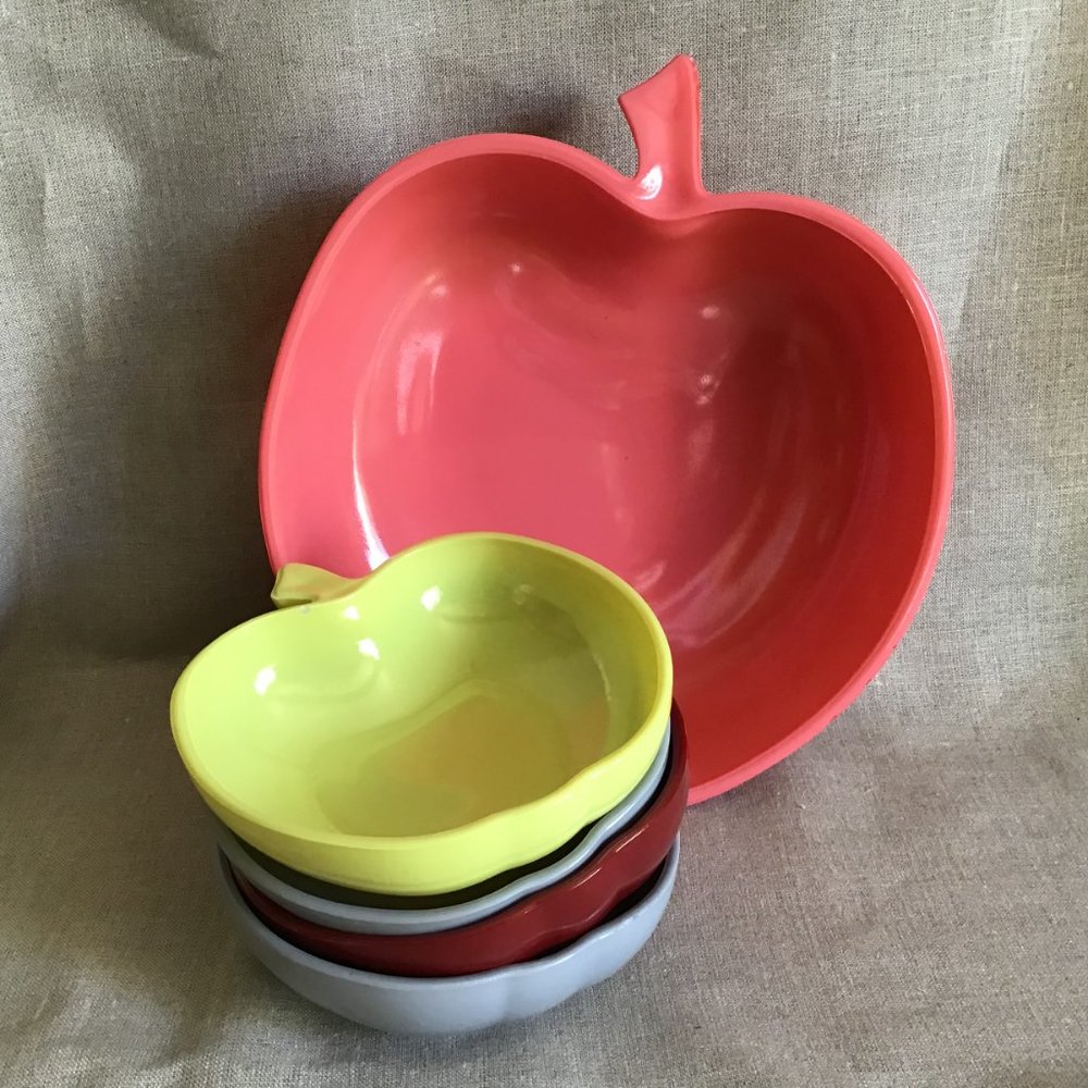 Vintage Hazel Atlas Apple Bowl Set /Milk Glass Apple Set of 5 - Picture 2 of 6